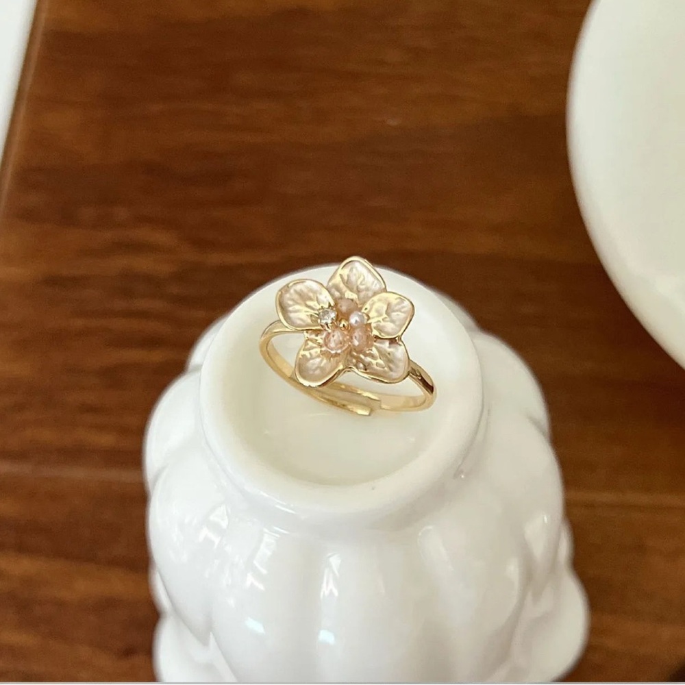 Gold and Pink Floral Statement Ring